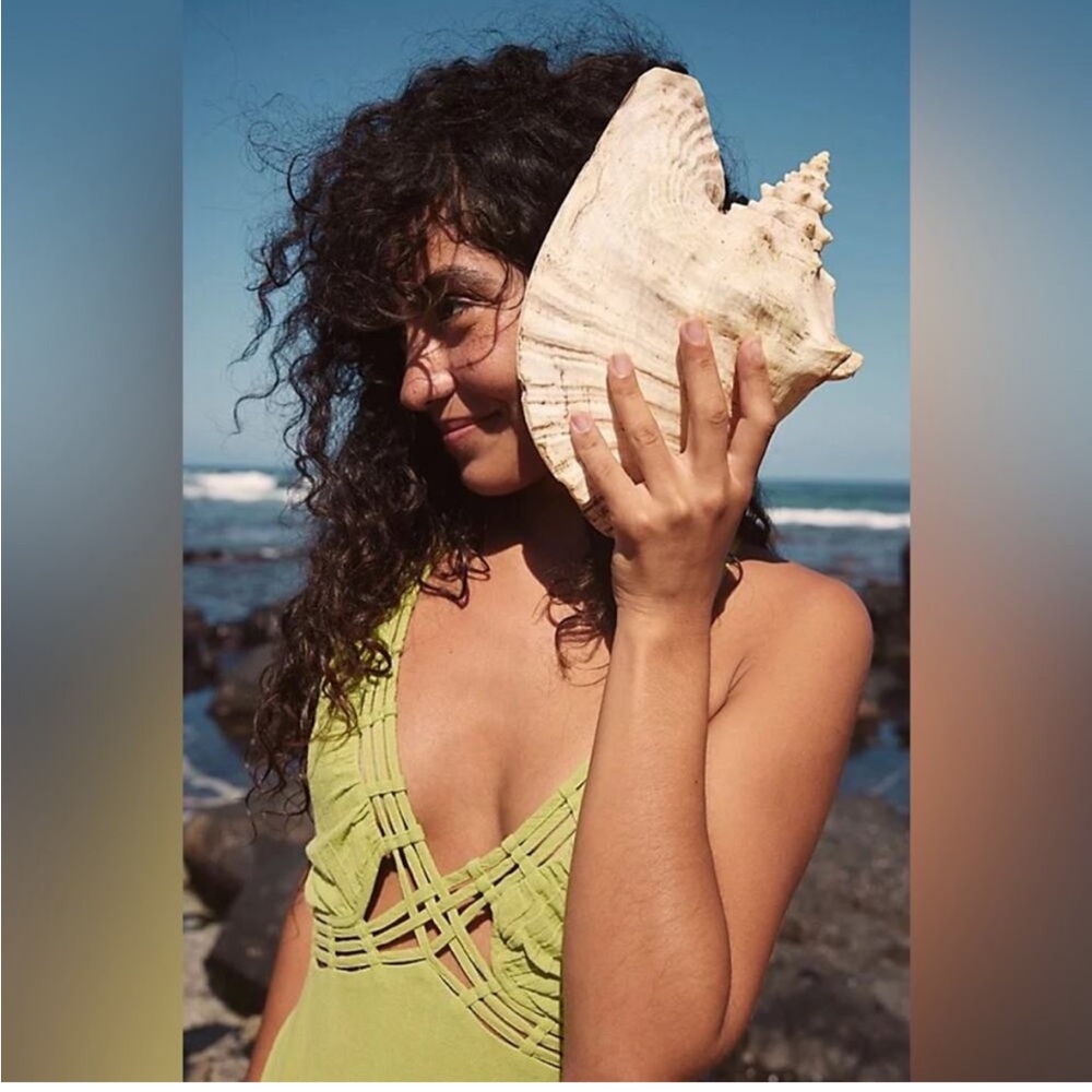 New Free People Auralie Maxi Dress size LARGE Citron Green Tiered